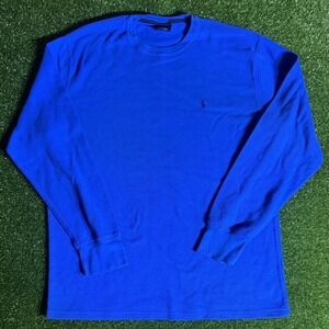 Polo Ralph Lauren Mens Blue Waffle Knit Thermal Long Sleeve Sleepwear Shirt L